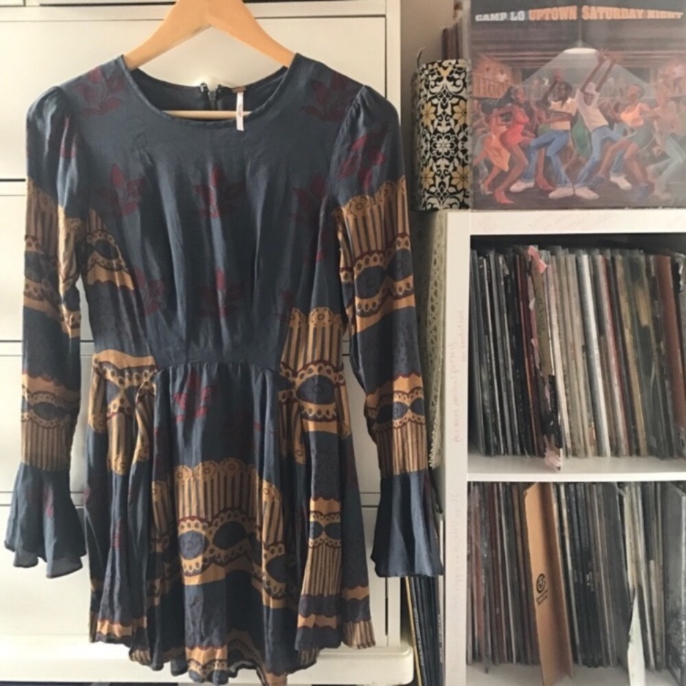 FP Rare Dress Loving Lelia Free People Vintage Fit and Flare Long Sleeve 4 Blue